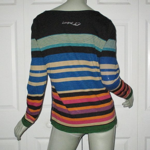 DESIGUAL Brown Multi-Pattern Long Sleeve Graphic Top Large - Picture 5 of 9